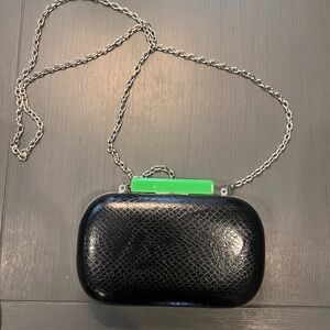 Black clutch silver chain strap green handle crossbody purse Expressions NYC NWT